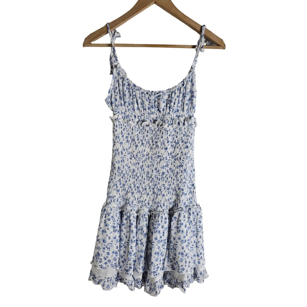 Isabelle's Cabinet Floral Smocked Ruffle Mini Dress M Tie Strap Cottagecore